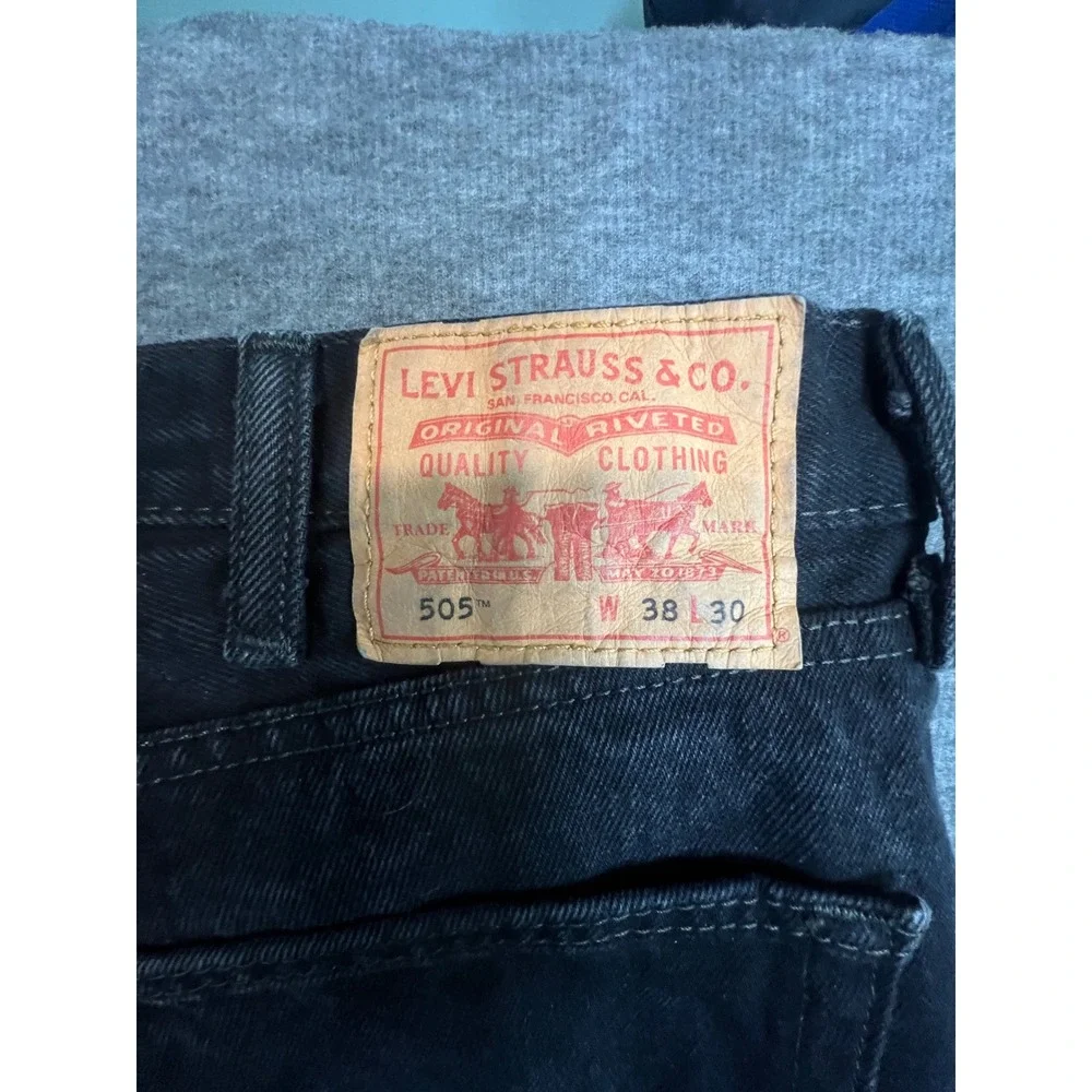 Levis 505 Regular Fit Black Denim Jeans Mens 38x30 Straight Leg Cotton Black